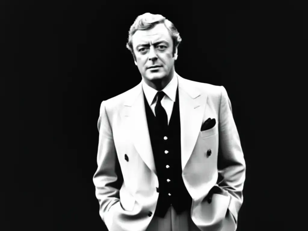 Michael Caine en elegante traje clásico - Icono moda masculina cine clásico