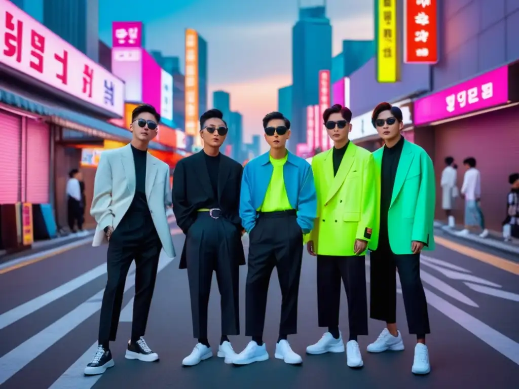 Moda Coreana: Tendencias masculinas Asia - Stylish men rocking Korean fashion trends on a vibrant Seoul street