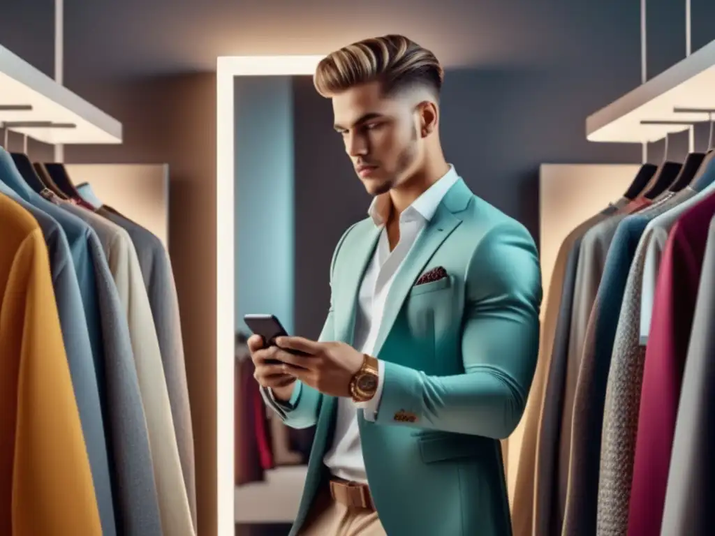 Joven elegante muestra tendencias moda masculina en redes sociales