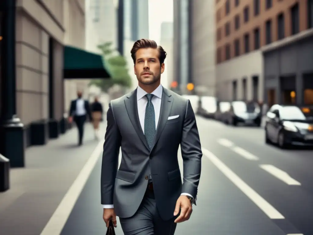 Hombre elegante caminando con confianza en una ciudad