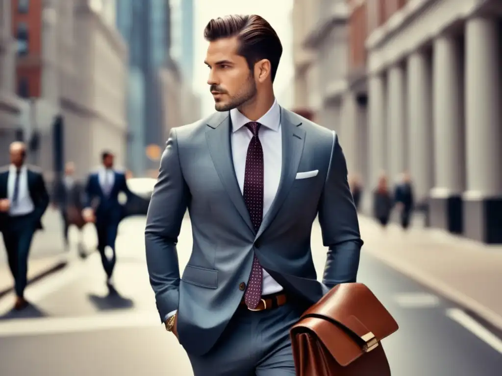 Hombre elegante confiado caminando por la ciudad, destacando la importancia del estilo personal en la autoestima masculina