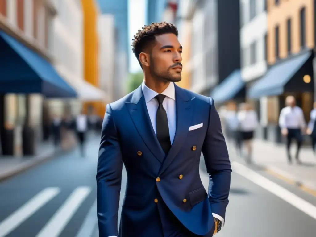 Hombre elegante caminando en una vibrante calle de la ciudad, moda masculina y autoconocimiento