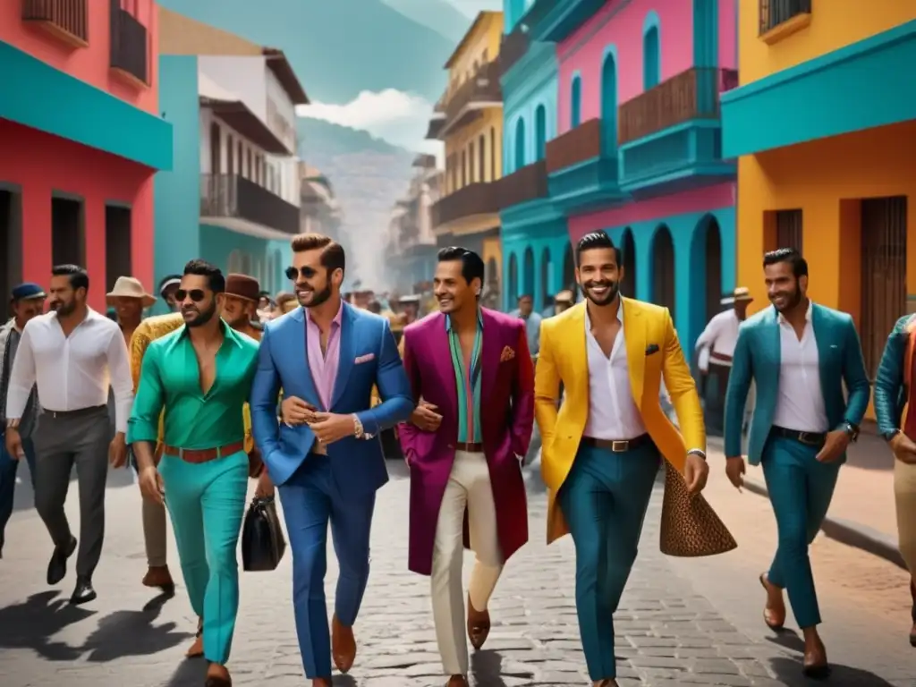 Hombres con estilo y tendencias de moda en una vibrante ciudad latinoamericana