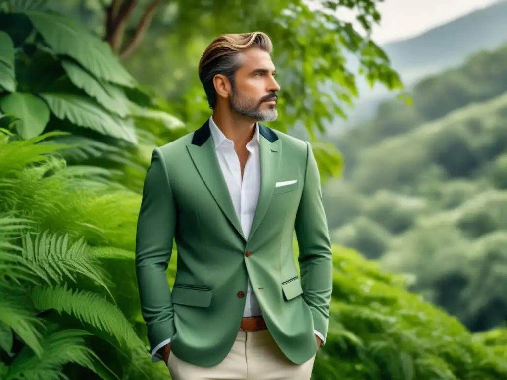 Hombre elegante y moderno en moda sostenible, destacando beneficios de la moda sostenible para hombres