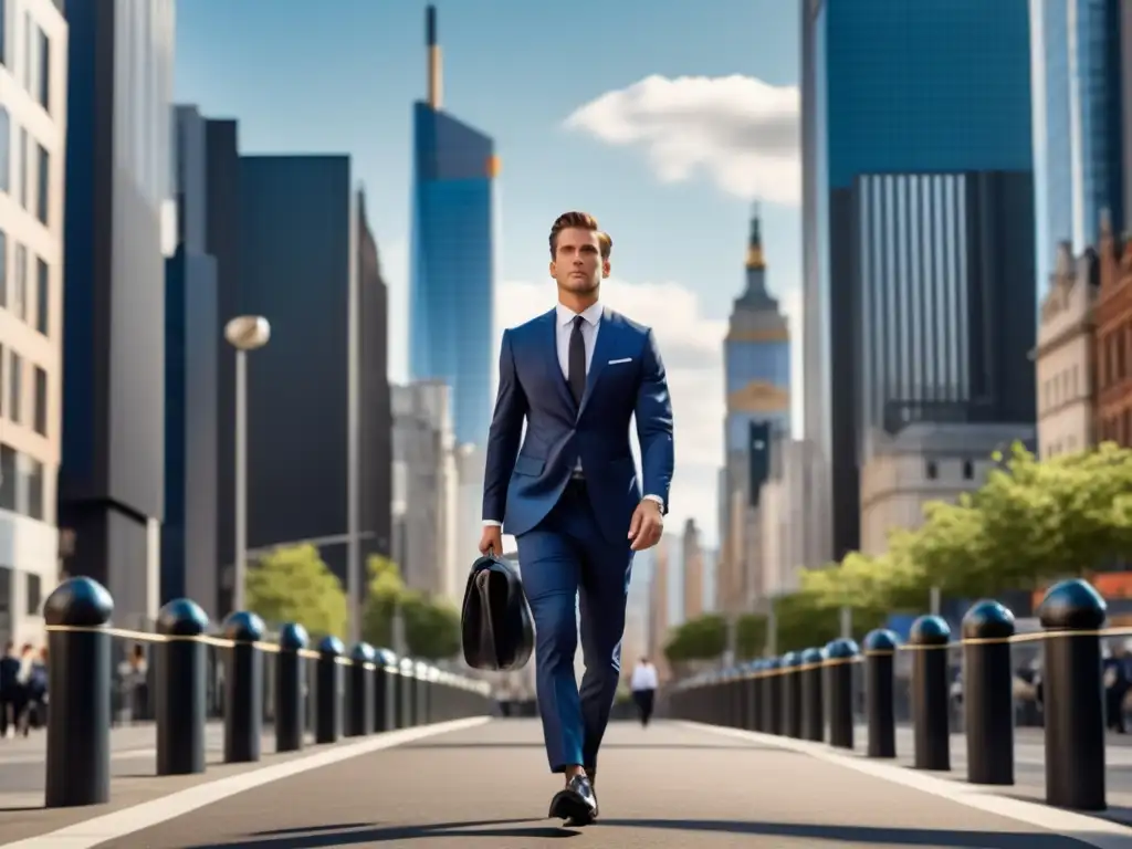 Hombre elegante en la ciudad muestra beneficios moda masculina en bienestar mental