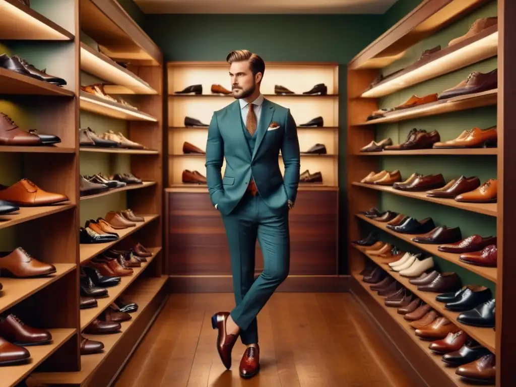 Incorporación de zapatos vintage al estilo masculino en tienda elegante