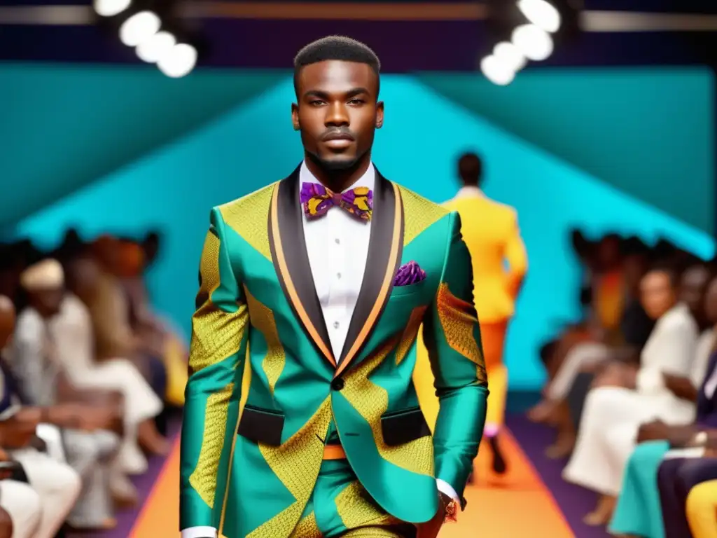 Moda masculina africana etnográfica en vibrante pasarela