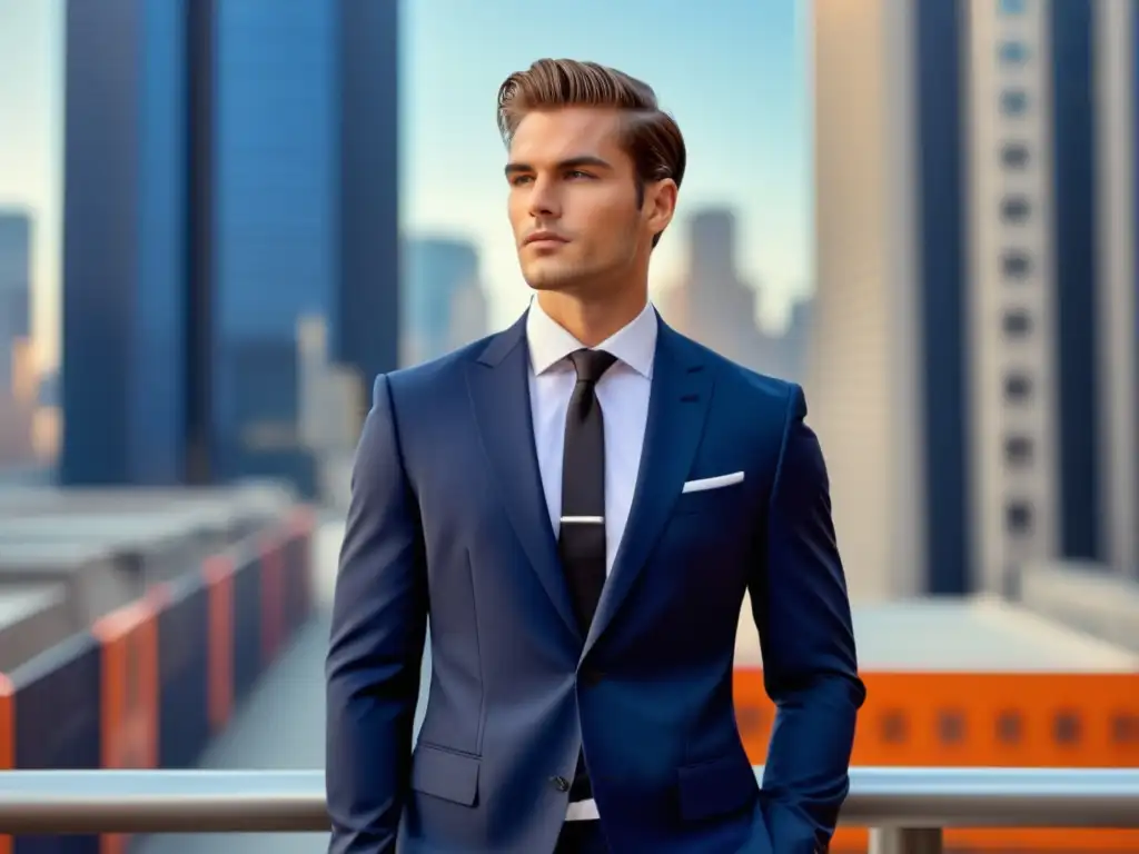 Incorporar tendencias globales estilo masculino, modelo elegante en un entorno urbano vibrante