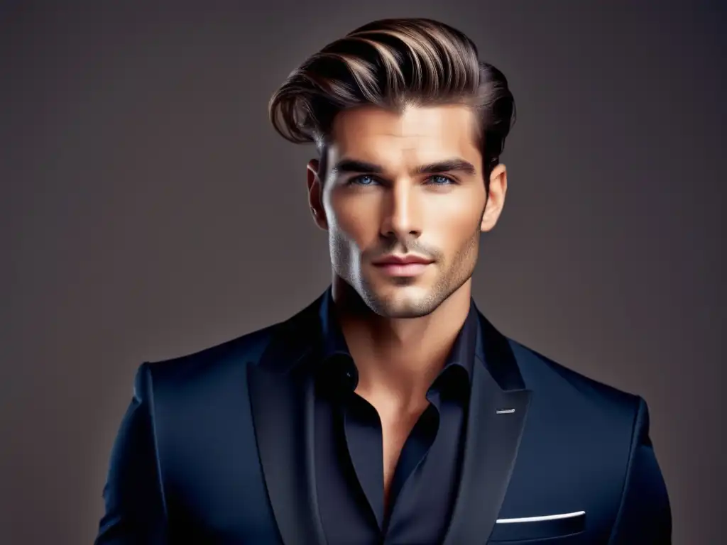 Modelo masculino con peinado perfecto, destacando productos adecuados