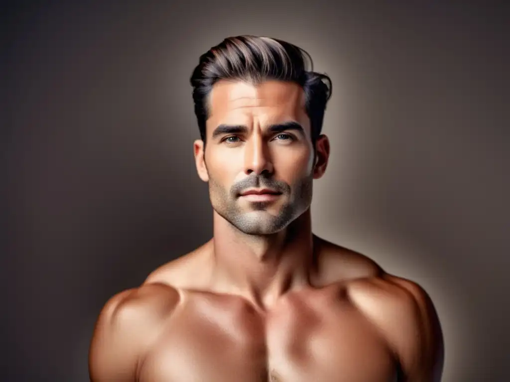 Model masculino con piel perfecta y traje elegante, resaltando la importancia de los productos de cuidado de piel para hombres