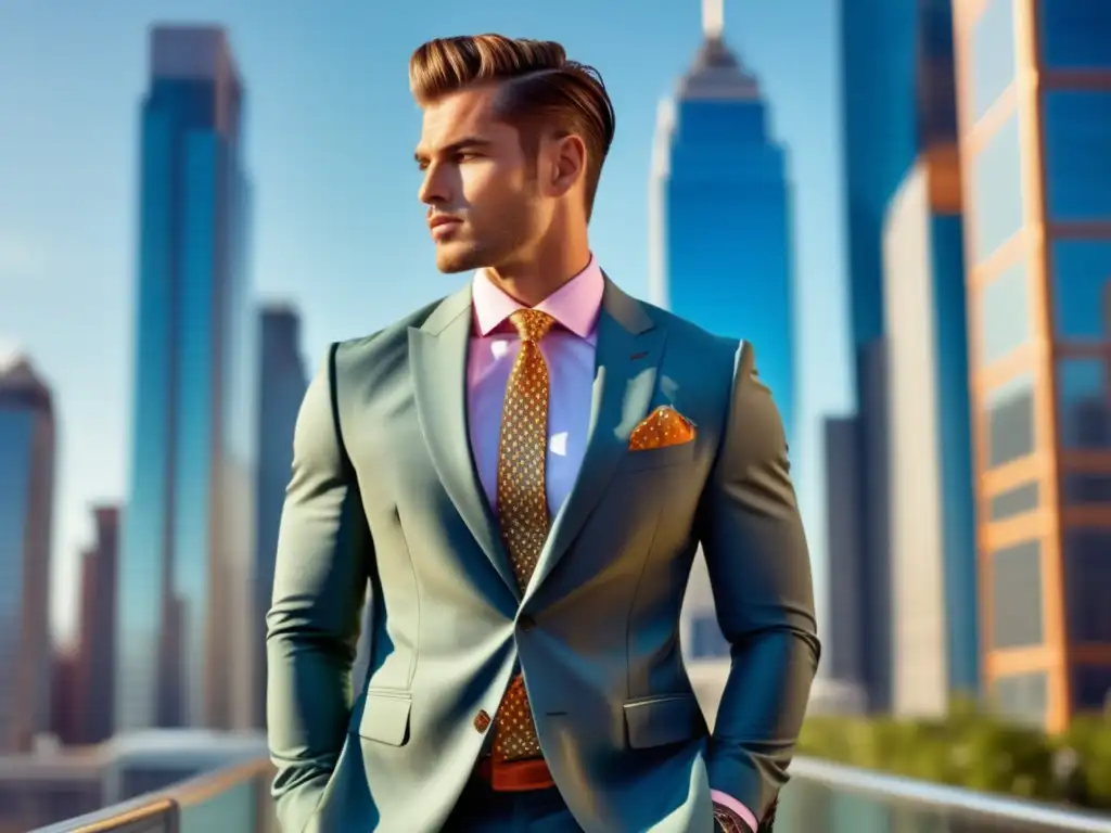 Modelo masculino elegante con traje a medida y tendencias de moda, reflejando la importancia de las tendencias de moda masculina