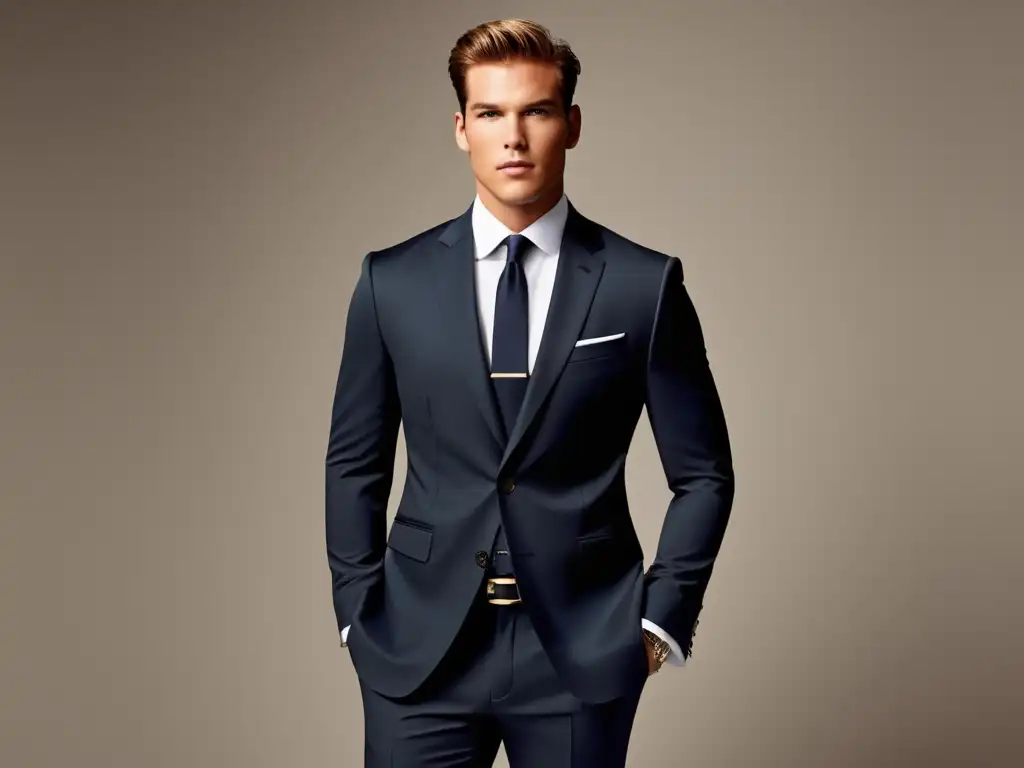 Tendencias moda masculina Michael Kors: modelo viste traje impecable, elegante y contemporáneo