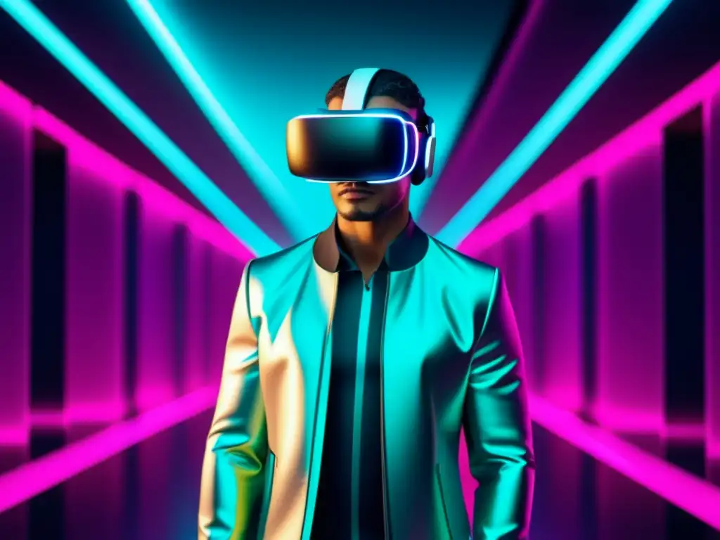 Modelo masculino en realidad virtual muestra tendencias moda masculina