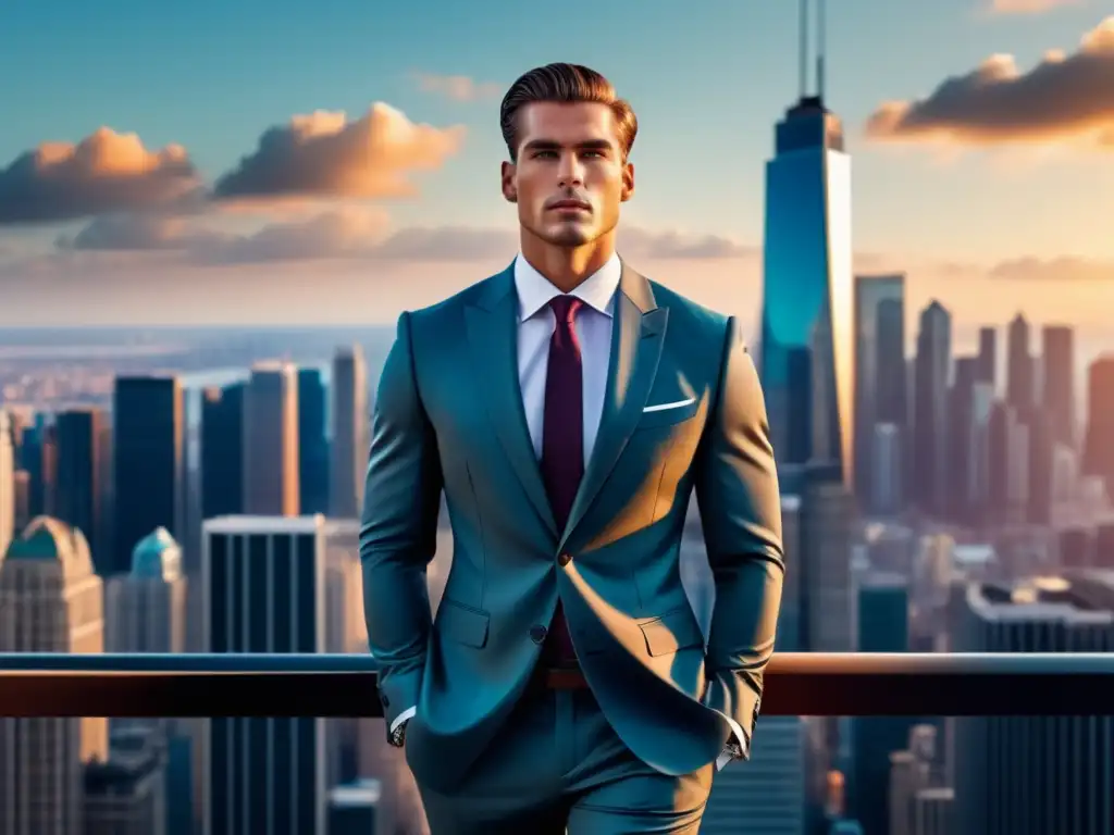 Estrategias para moda masculina: modelo elegante en ciudad vibrante