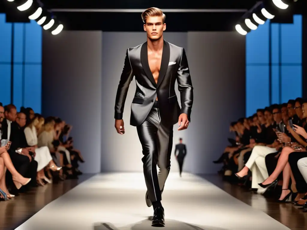 Fotografía de moda masculina: modelo desfilando con confianza y elegancia en una pasarela