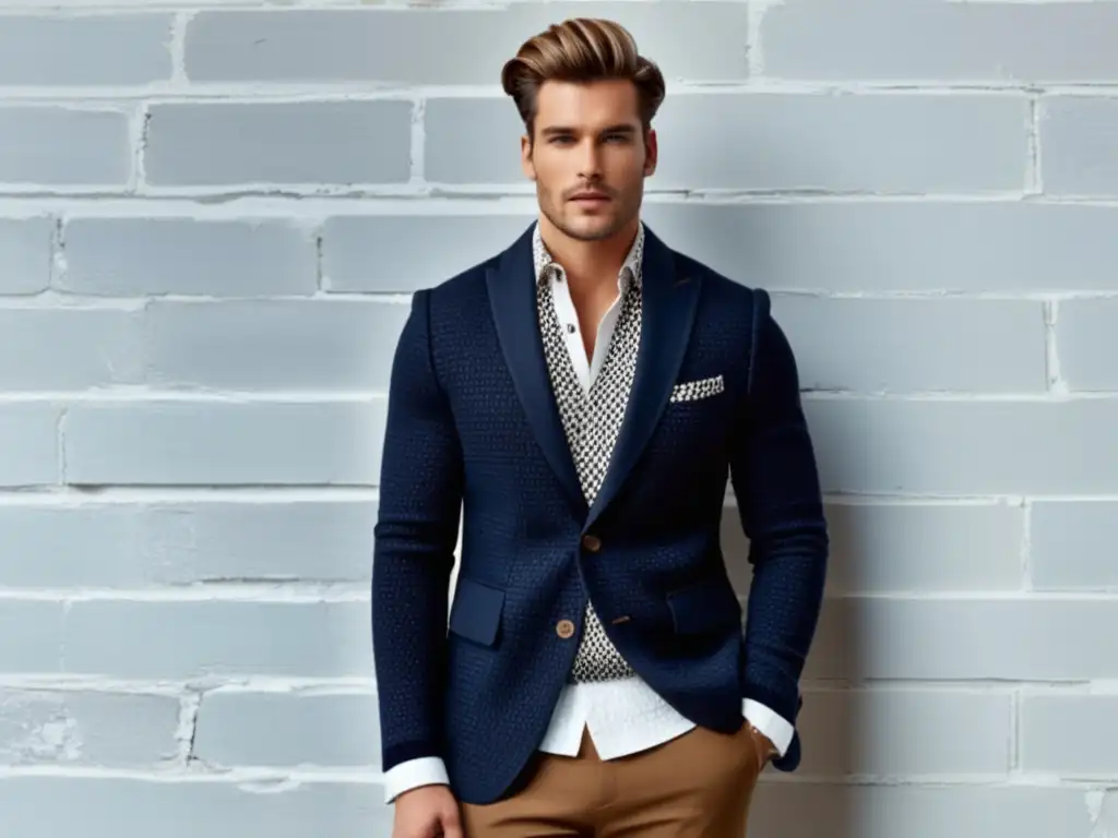 Dominando el layering masculino: consejos y trucos - Modelo masculino elegante con múltiples capas de ropa, combinando texturas y patrones