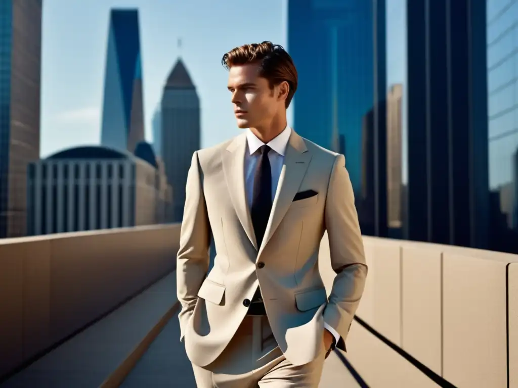 Modelo masculino con traje elegante Stella McCartney, tendencia moda masculina