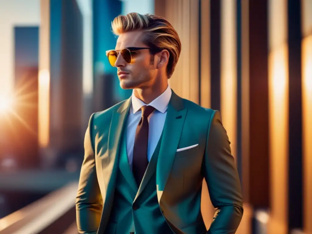 Fotografía de moda masculina práctica: Modelo elegante en traje moderno, urbano vibrante de fondo