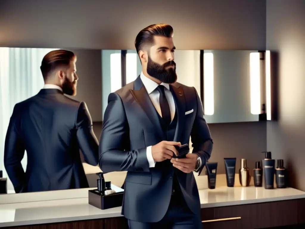 Modelo masculino seguro de sí mismo, grooming de marca exitosa