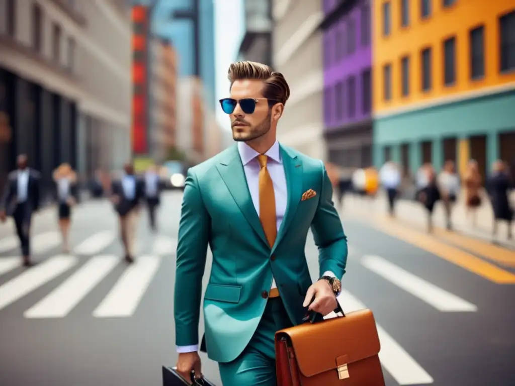 Tendencias moda masculina global: modelo elegante caminando por la ciudad