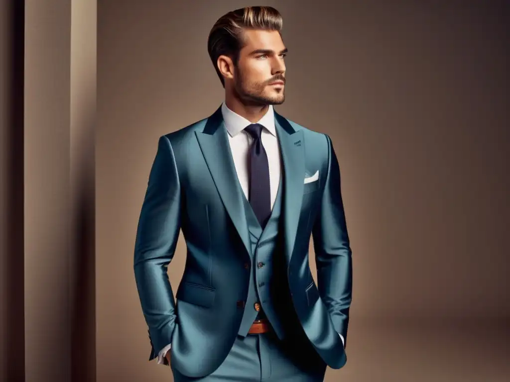 Fotografía de moda masculina: Modelo elegante en un traje trendy destaca en un fondo minimalista con iluminación suave