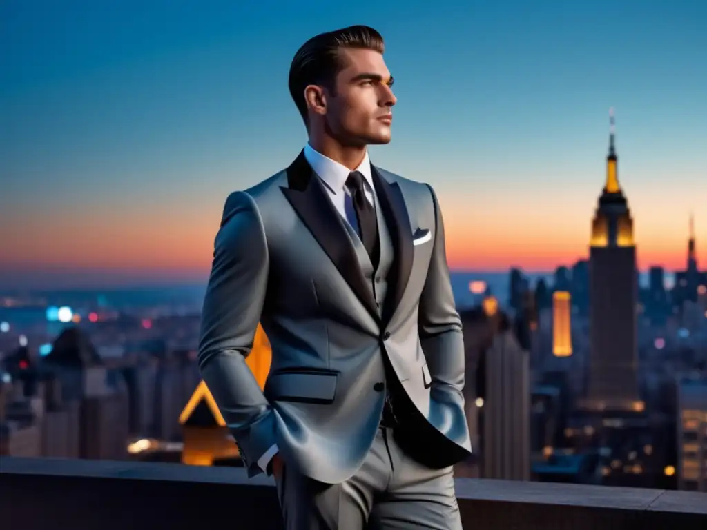 Un modelo elegante con traje inspirado en el estilo Rat Pack, destacando la moda masculina contemporánea