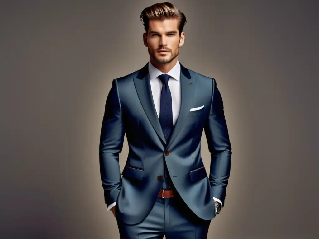 Modelo masculino elegante en traje de alta calidad, fondo minimalista