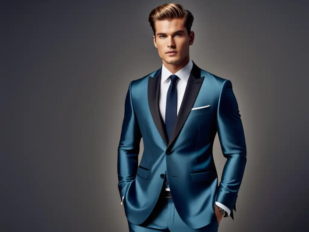 Importancia del retoque fotográfico masculino: modelo de moda en traje impecable y fondo minimalista