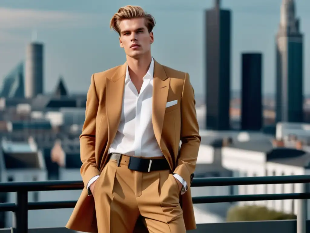 Tendencias moda masculina Europa: Modelo masculino con atuendo belga contemporáneo -