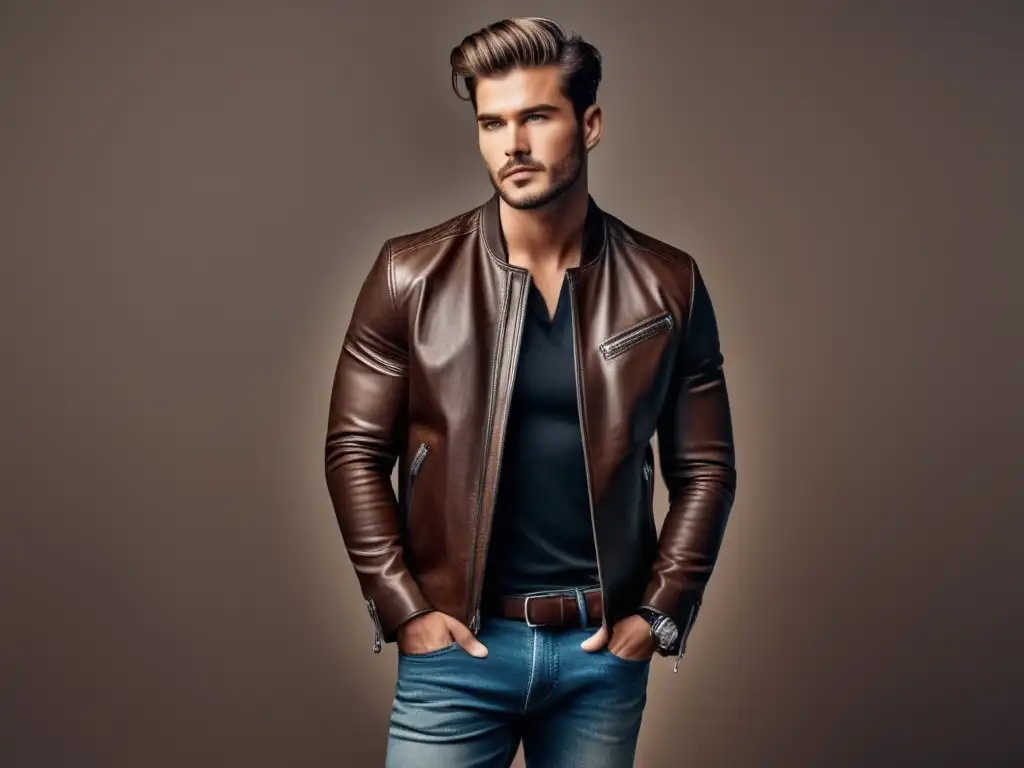 Modelo masculino de moda: Fuerte y elegante, viste un atuendo moderno frente a un fondo minimalista