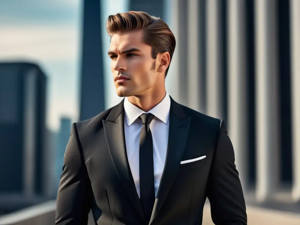 Hombre elegante en traje negro, reflejando poder y dominio - Consejos de moda para hombres