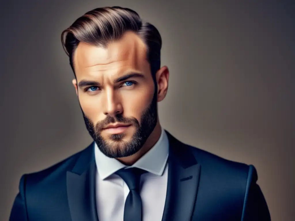 Un hombre moderno con entradas, luciendo un corte de pelo que complementa su estilo y resalta su rostro