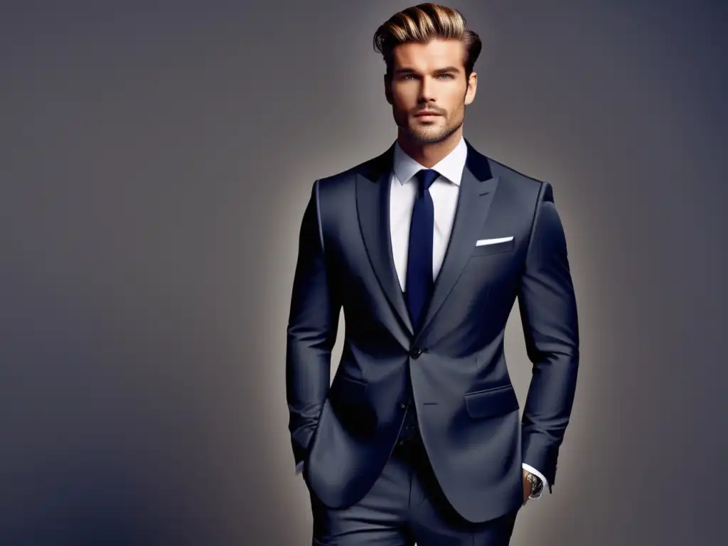 Fotografía de moda masculina moderna: modelo elegante con traje perfectamente ajustado en un fondo minimalista