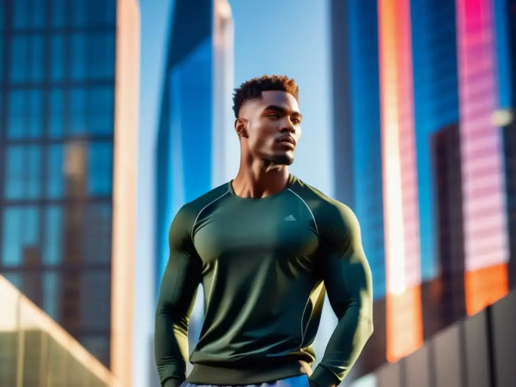 Modelo masculino en activewear urbano con estilo - Beneficios del activewear en moda masculina