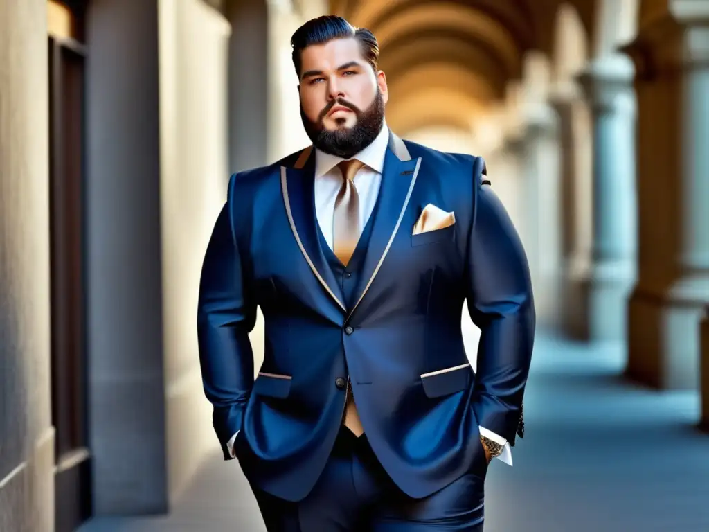 Modelo masculino plus size en traje elegante y moderno