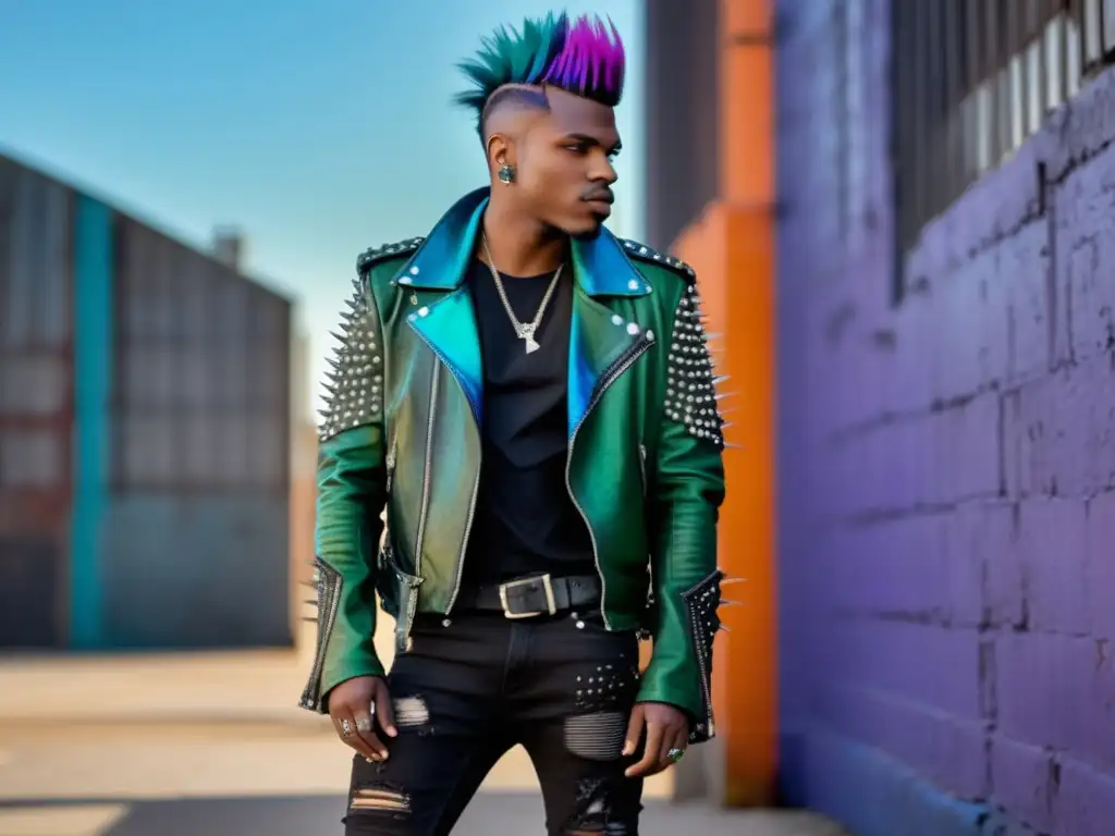 Model masculino con estilo punk, moda urbana y vibrante