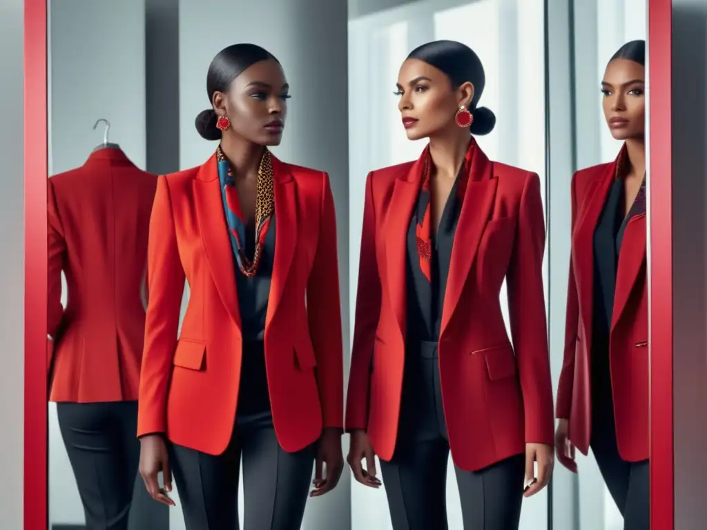 Mujer seleccionando su outfit en el espejo, reflejando su estilo y personalidad