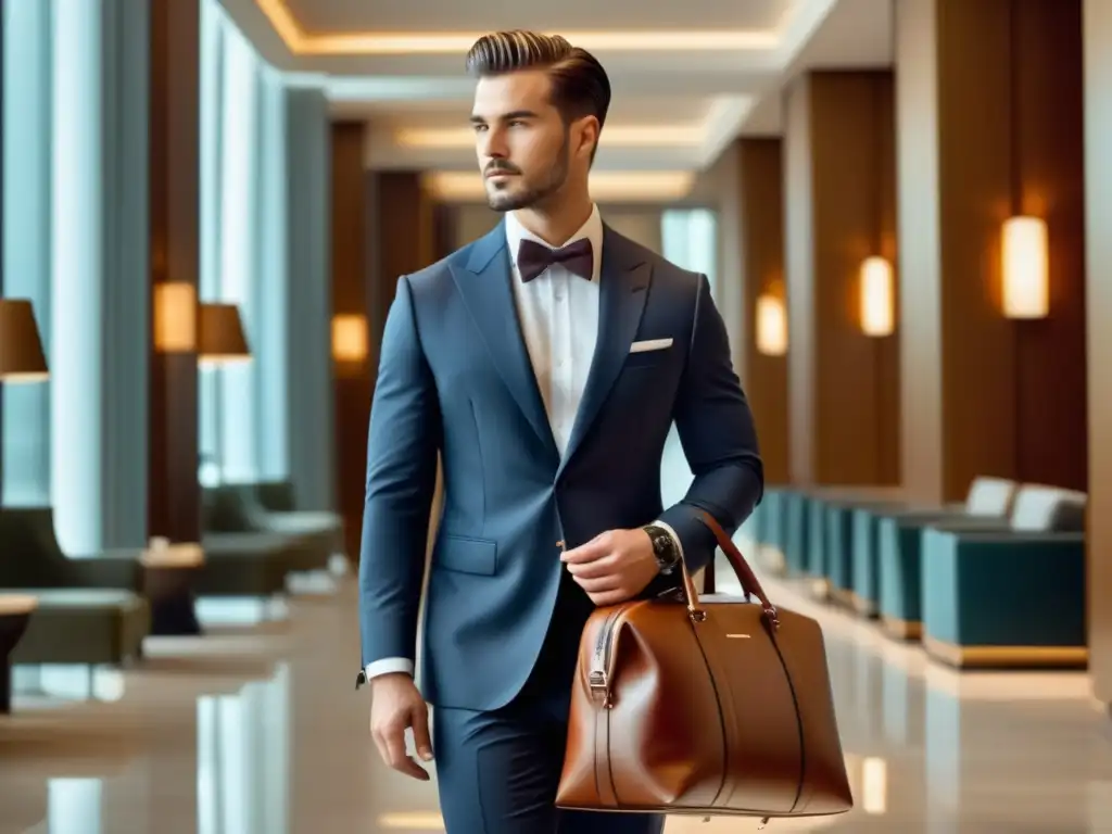 Hombre elegante con maleta de viaje: lujo y sofisticación