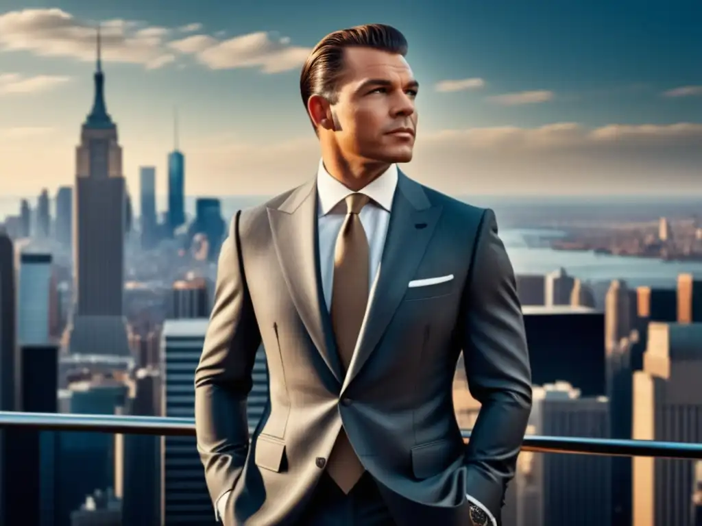 Influencia de Frank Sinatra en moda masculina - Hombre elegante en traje a medida, accesorios estilosos y ciudad animada