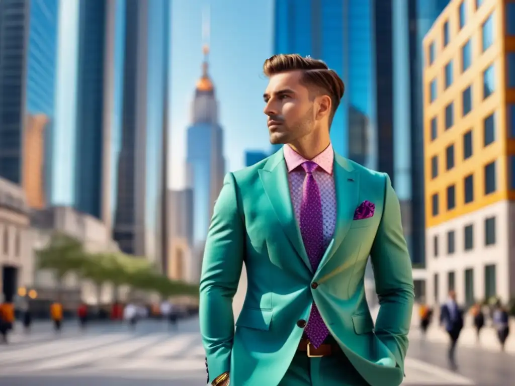 Bloguero de moda masculina en una ciudad vibrante - Reflejo de autoestima en el estilo personal - Psicología de la moda masculina