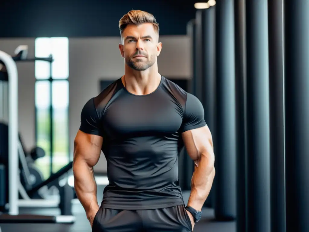 Hombre moderno en activewear, gimnasio contemporáneo y profesional