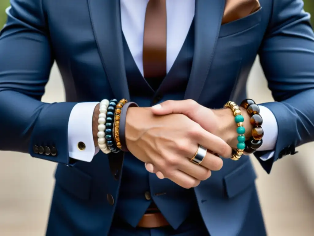 Hombre elegante con pulseras de moda, tendencia en pulseras masculinas (Tendencia pulseras masculinas moda)