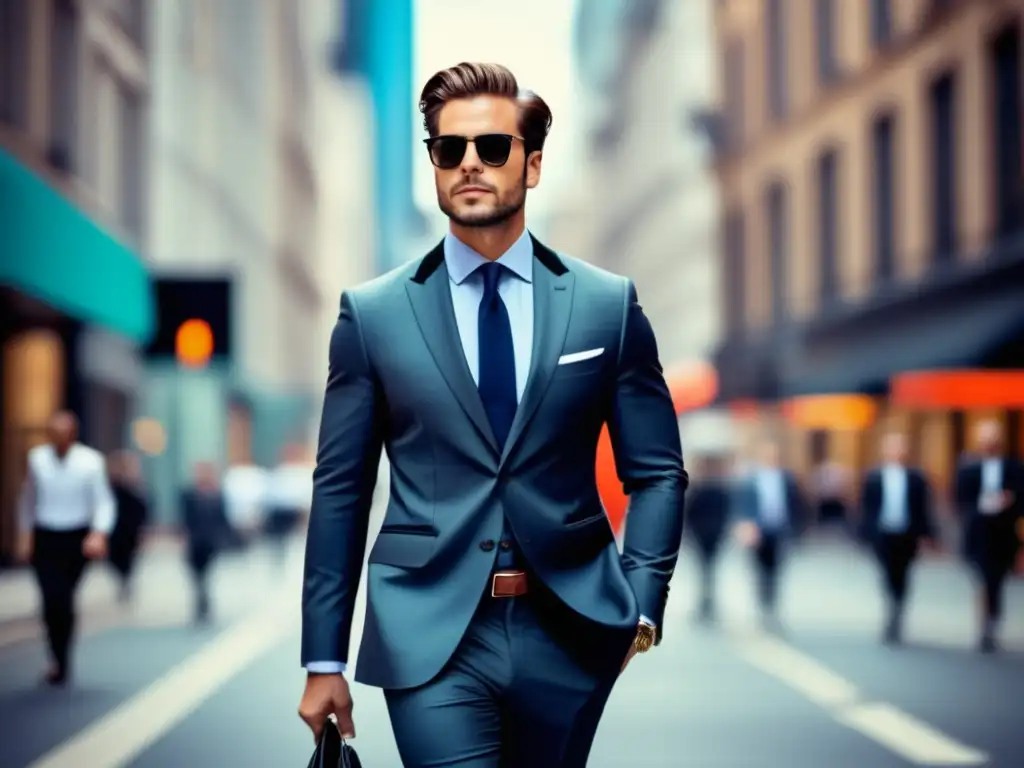 Hombre moderno caminando con confianza en ciudad - Tendencias moda masculina identidad