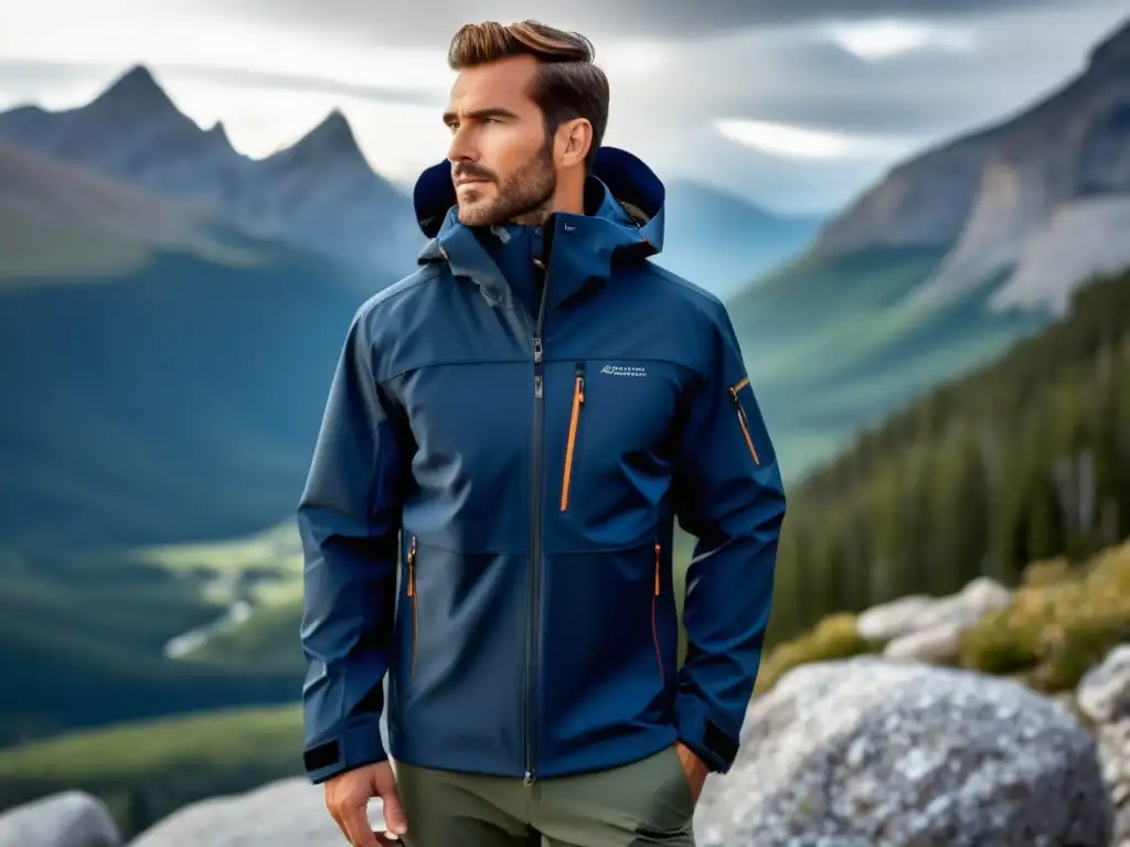 Consejos de moda para viaje de montaña: hombre moderno con outfit funcional y estilo en paisaje espectacular