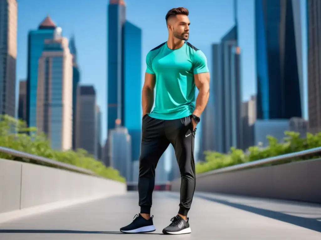 Beneficios del activewear para hombres en la vida urbana: un hombre moderno y elegante usa activewear en la ciudad