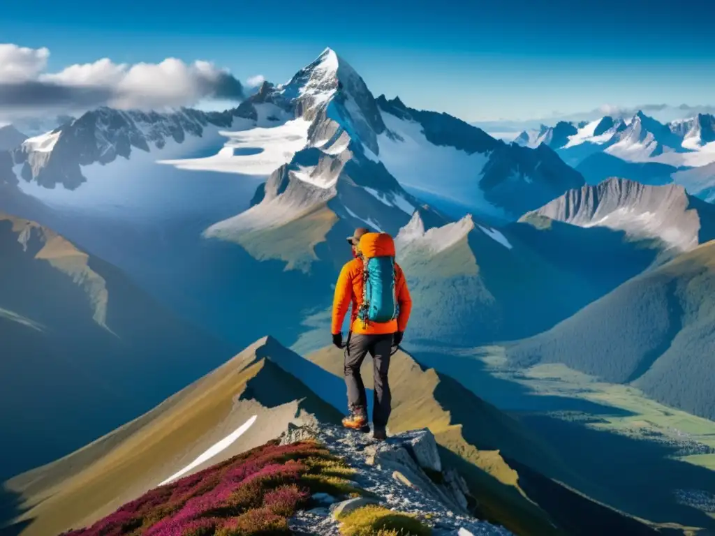 Hombre en la cima de una montaña con ropa técnica masculina para deportes