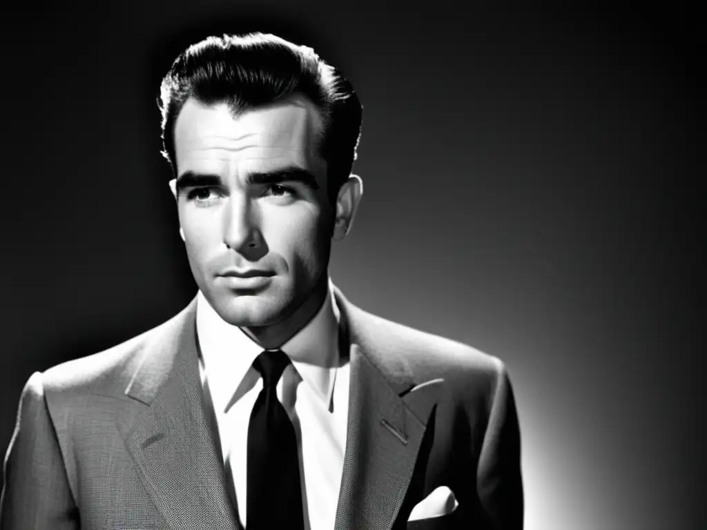 Estilo masculino de Montgomery Clift en retrato clásico en blanco y negro