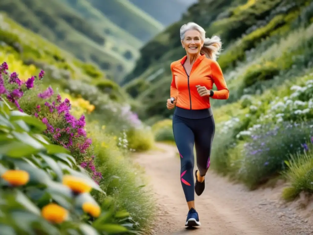 Mujer mayor enérgica con ropa deportiva elegante, ejercitándose al aire libre - Moda en la tercera edad: vestir ocasión