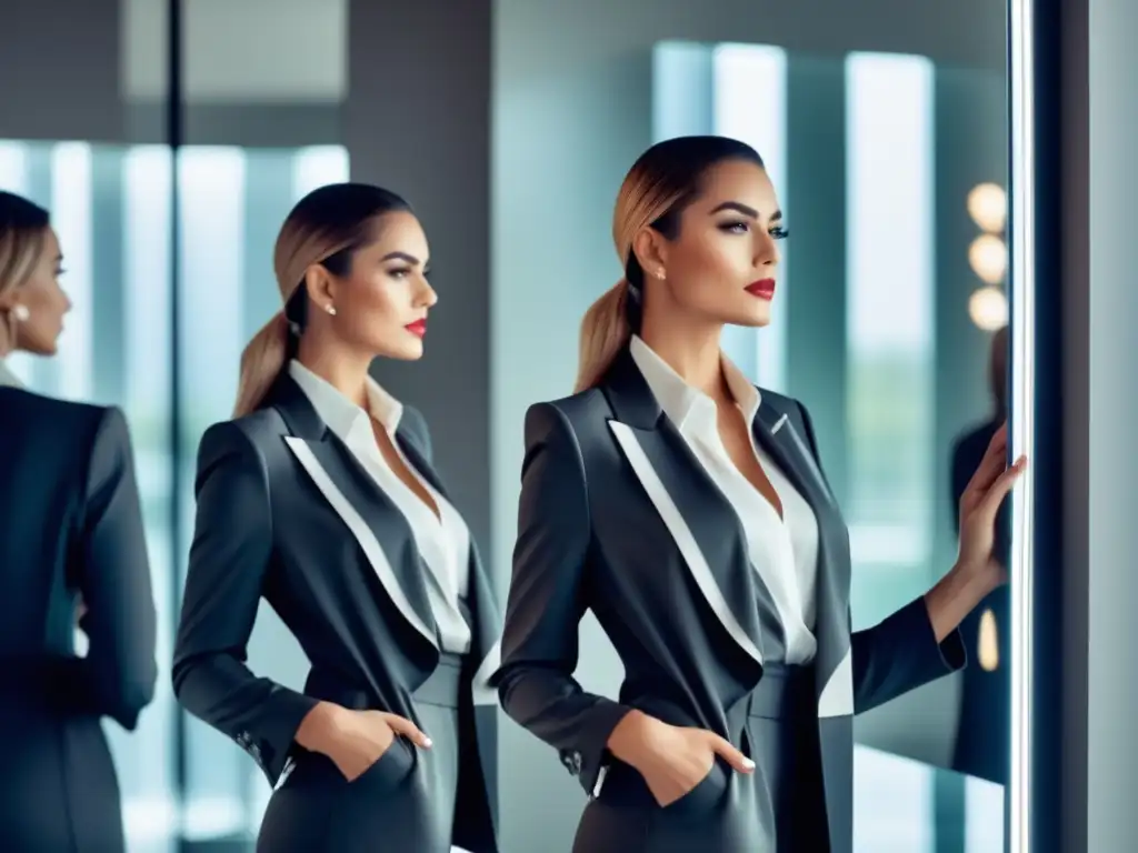 Mujer segura de sí misma y con estilo, reflejando una imagen profesional y proyectando una identidad única a través de la moda