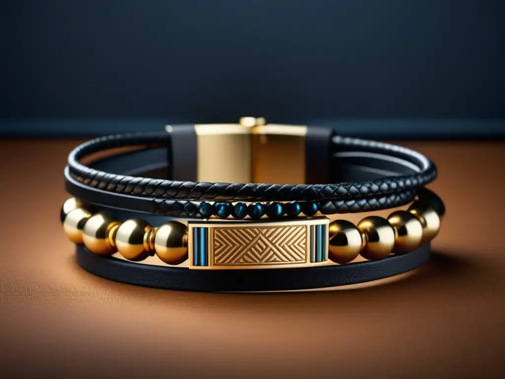 Tendencia pulseras masculinas moda: Pulseras masculinas de diferentes materiales y texturas en una imagen de alta calidad